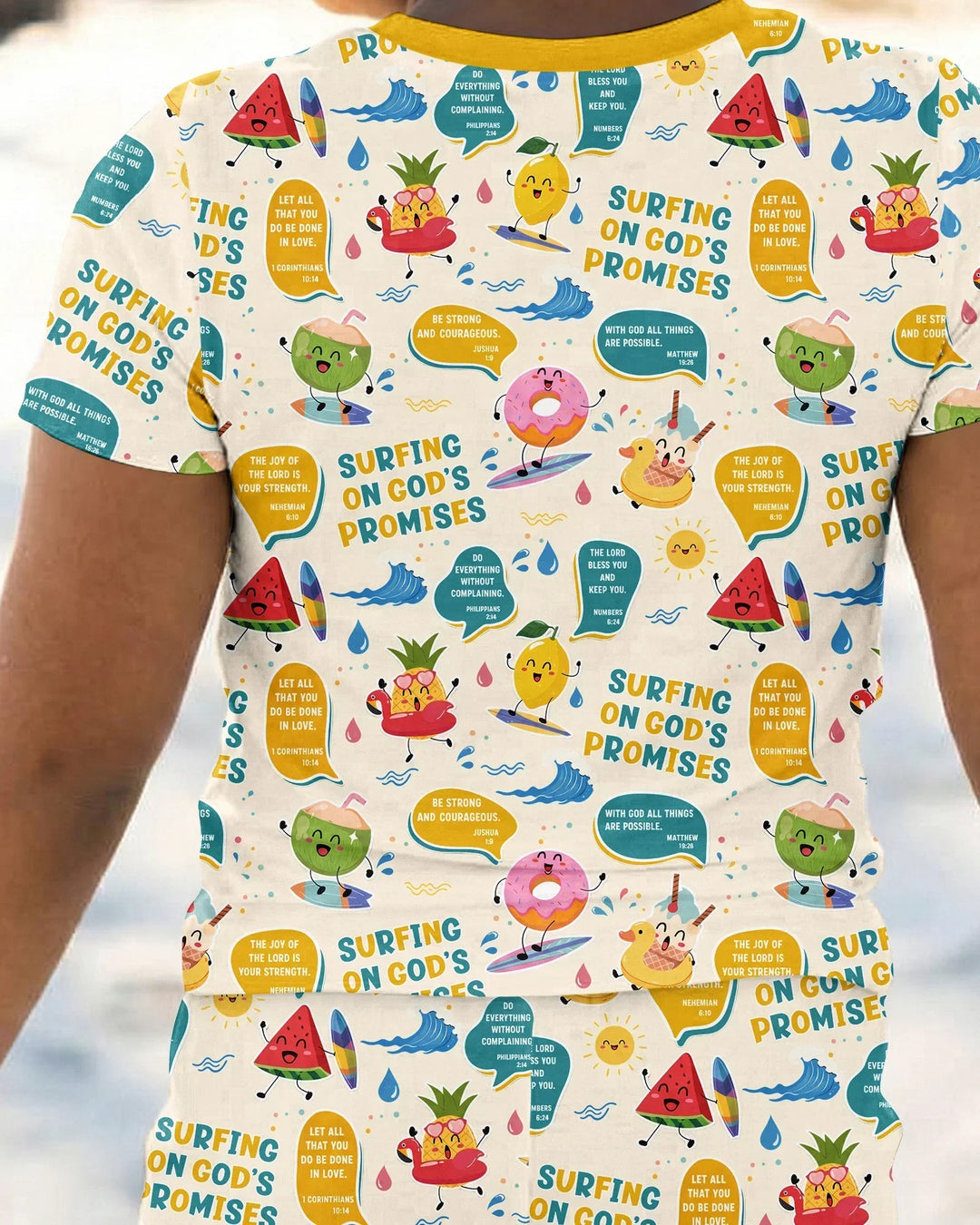 Summer Fruits Surfing On God's Promises Bamboo Two Piece Short Sleeve Pajama Set
