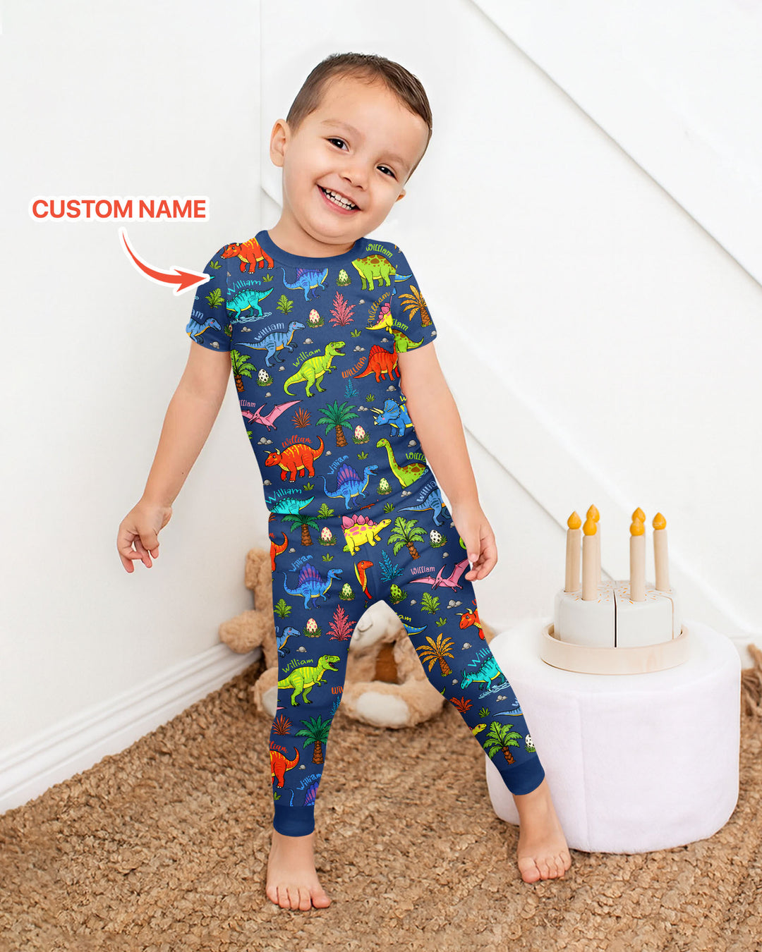 Dino Field Guide Custom Name Bamboo Two Piece Short Sleeve Pajama Set