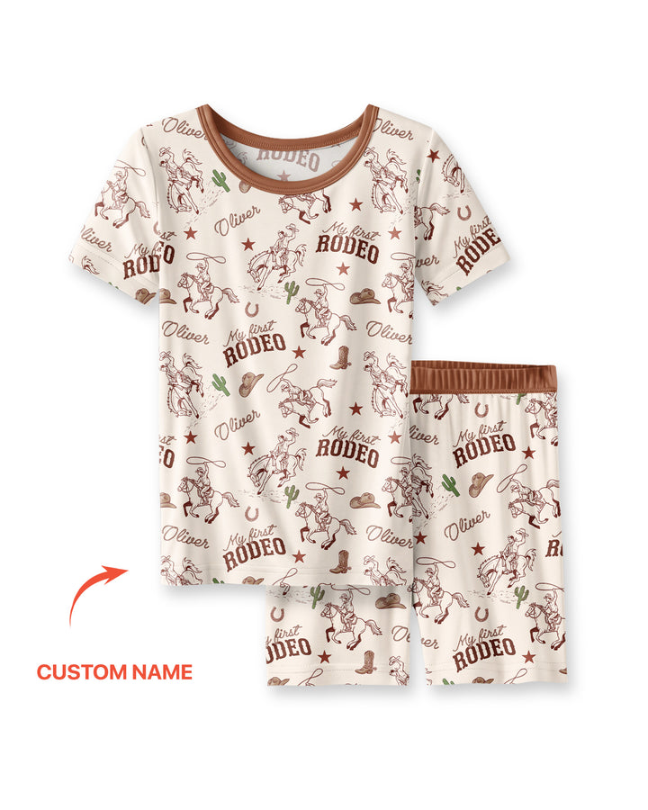 Custom Name First Rodeo Family Matching Bamboo Two Piece Short Sleeve Shorts Pajama Set