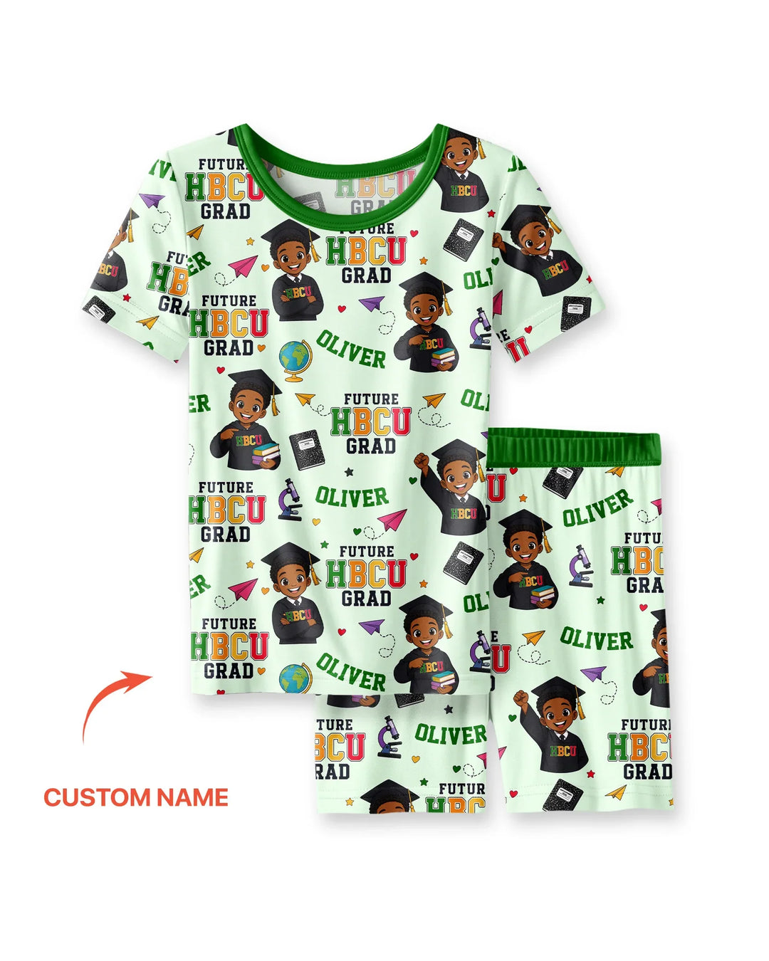 Custom Name Future HBCU Grad Bamboo Two Piece Short Sleeve Shorts Pajama Set