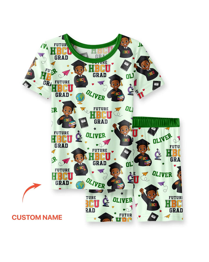 Custom Name Future HBCU Grad Bamboo Two Piece Short Sleeve Shorts Pajama Set
