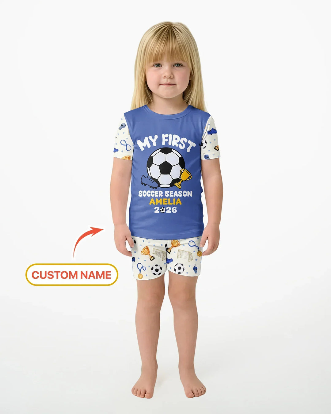 Custom Name My First Soccer Season Bamboo Two Piece Short Sleeve Shorts Pajama Set