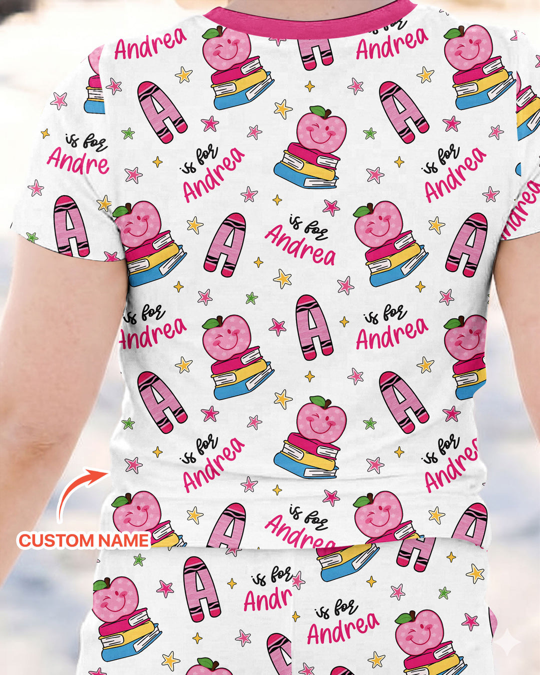 Custom Name Crayon Alphabet Bamboo Two Piece Short Sleeve Shorts Pajama Set