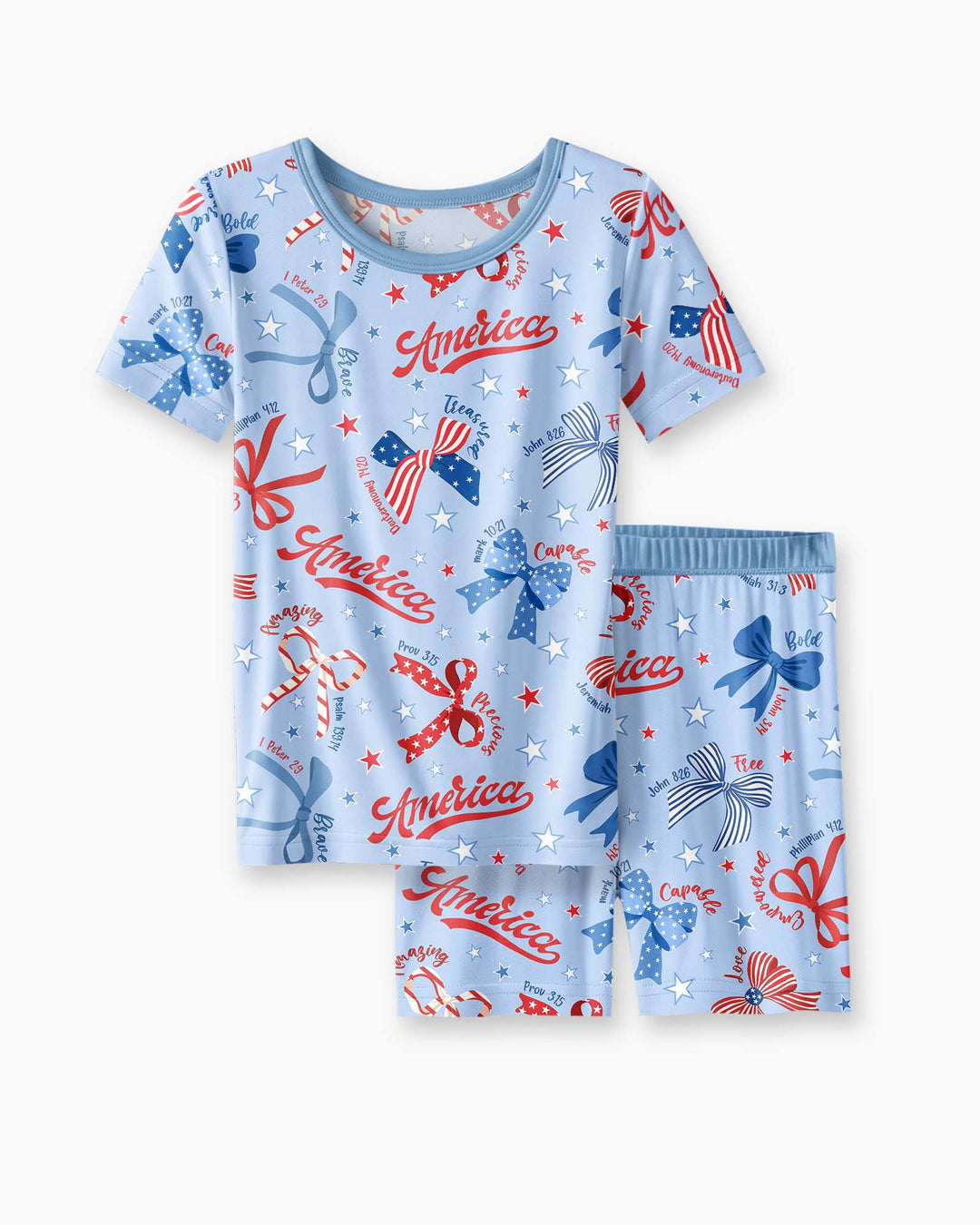 Girly Patriotic Bamboo Two Piece Short Sleeve Shorts Pajama Set