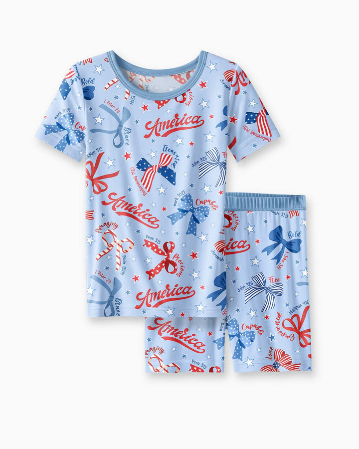 Girly Patriotic Bamboo Two Piece Short Sleeve Shorts Pajama Set