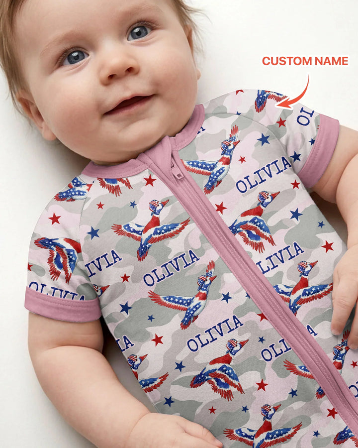 Custom Name America Mallard Duck Family Matching Bamboo Shorty Zippy