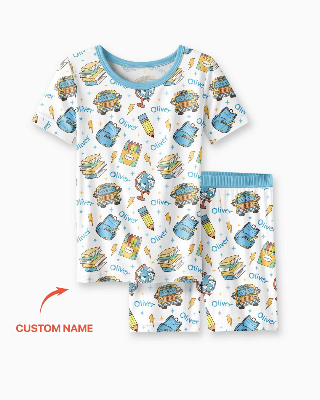Custom Name Back To School Bamboo Two Piece Short Sleeve Shorts Pajama Set
