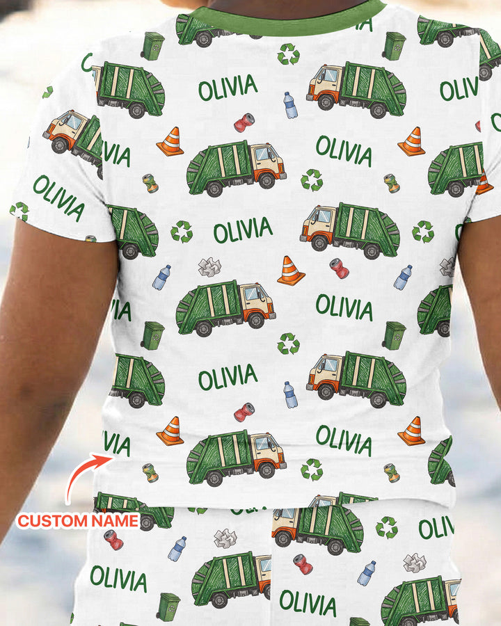 Custom Name Garbage Day Bamboo Two Piece Short Sleeve Shorts Pajama Set
