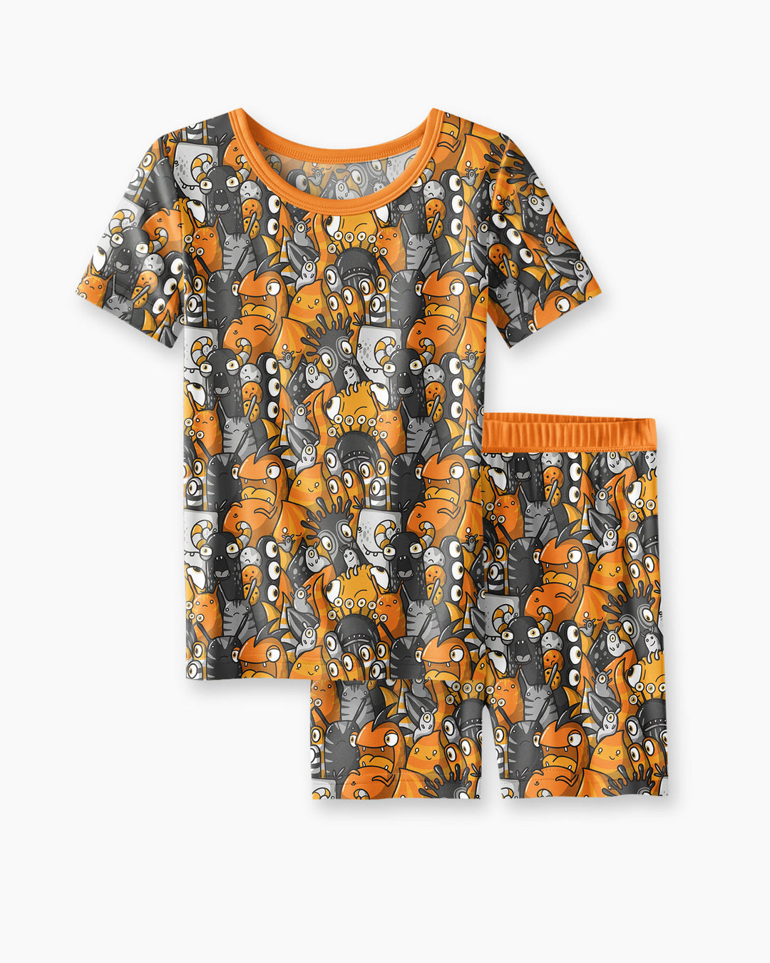Colorful Doodle Monster Friends Bamboo Two Piece Short Sleeve Shorts Pajama Set