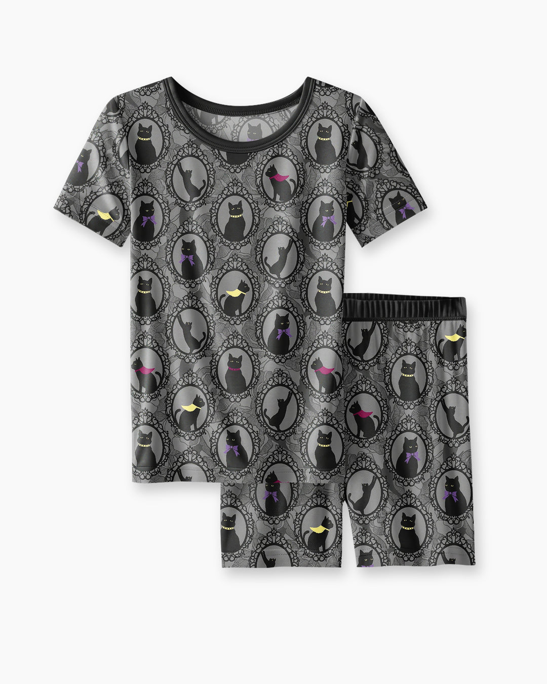 Midnight Cat Parade Bamboo Two Piece Short Sleeve Shorts Pajama Set