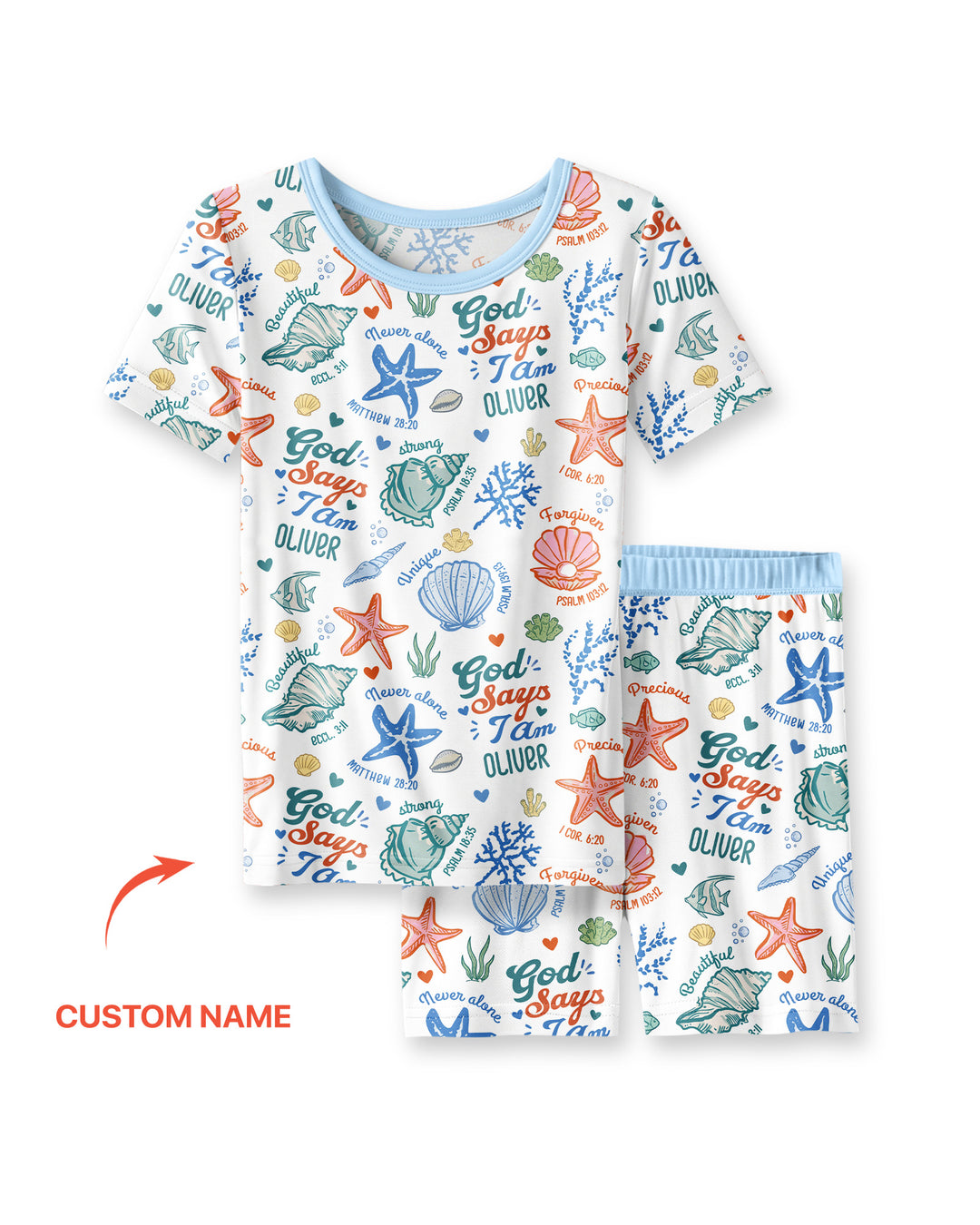 Coastal God Says I Am Custom Name Bamboo Two Piece Short Sleeve Shorts Pajama Set
