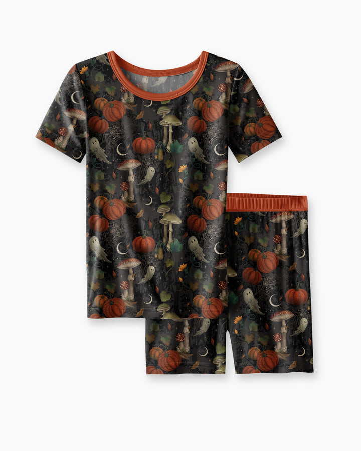 Spooky Cute Ghost Pumpkin Mushroom Halloween Bamboo Two Piece Short Sleeve Shorts Pajama Set