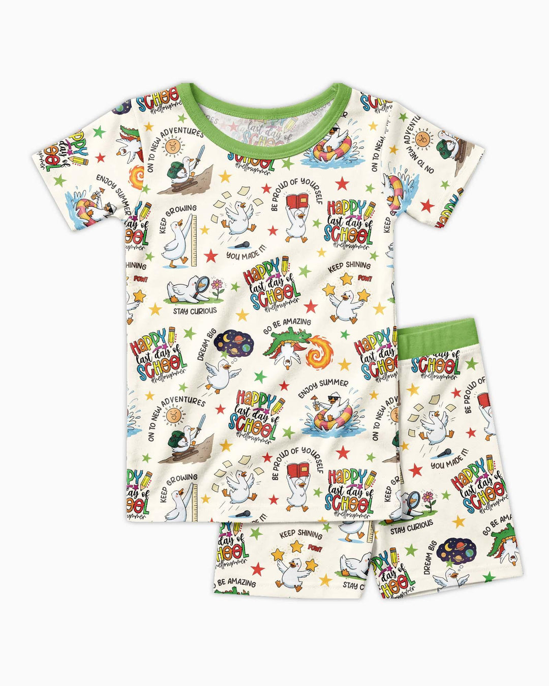 Silly Goose Happy Last Day of School Bamboo Two Piece Short Sleeve Shorts Pajama Set