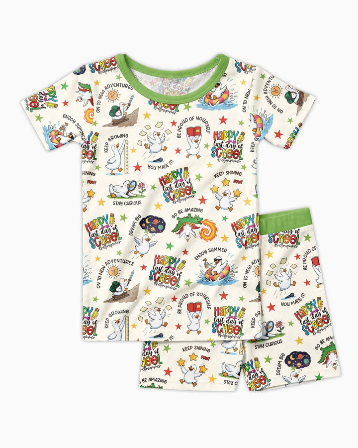 Silly Goose Happy Last Day of School Bamboo Two Piece Short Sleeve Shorts Pajama Set