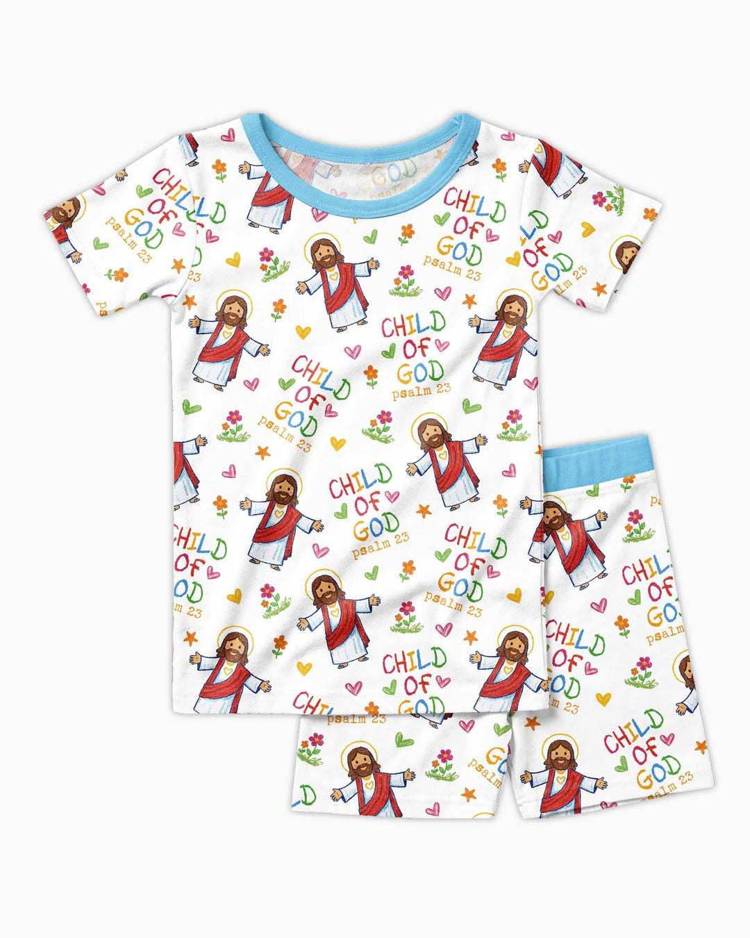 Jesus Loves Me Bamboo Two Piece Short Sleeve Shorts Pajama Set