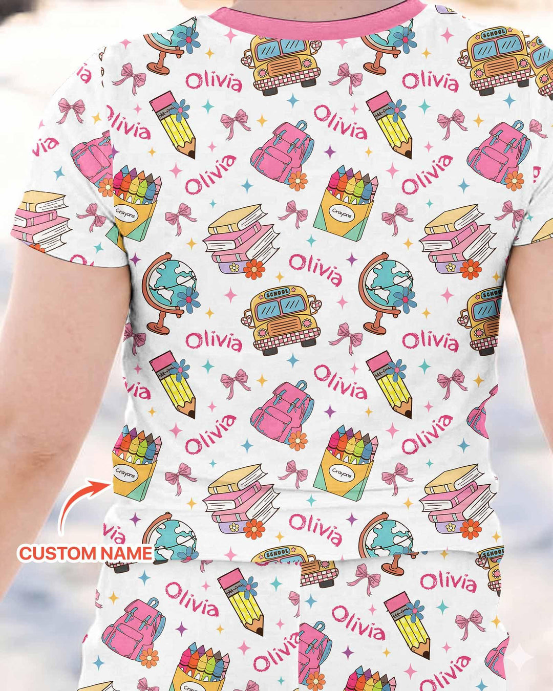 Custom Name Back To School Bamboo Two Piece Short Sleeve Pajama Set