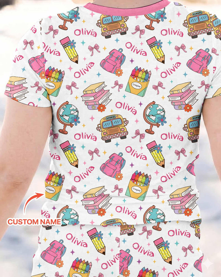 Custom Name Back To School Bamboo Two Piece Short Sleeve Pajama Set