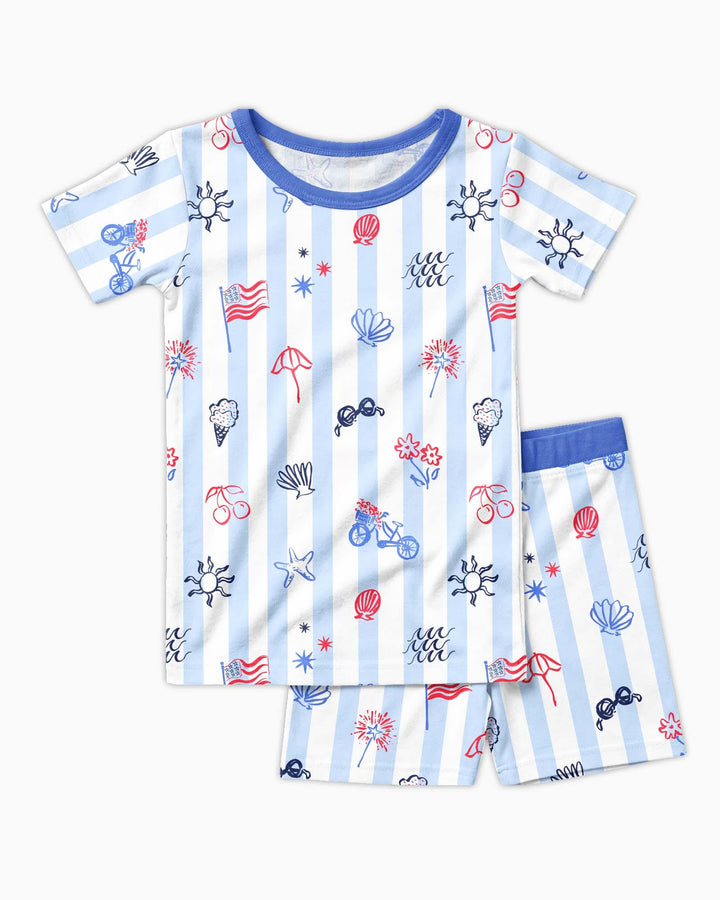 Red, White & Beachy Family Matching Bamboo Two Piece Short Sleeve Shorts Pajama Set