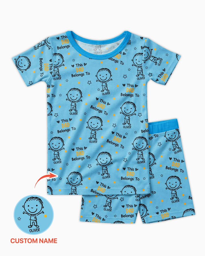 Custom Name This Dad Belongs To Doodle Bamboo Two Piece Short Sleeve Shorts Pajama Set