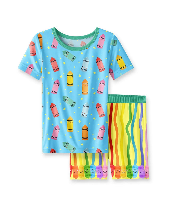 Happy Crayon Friends Bamboo Two Piece Short Sleeve Shorts Pajama Set