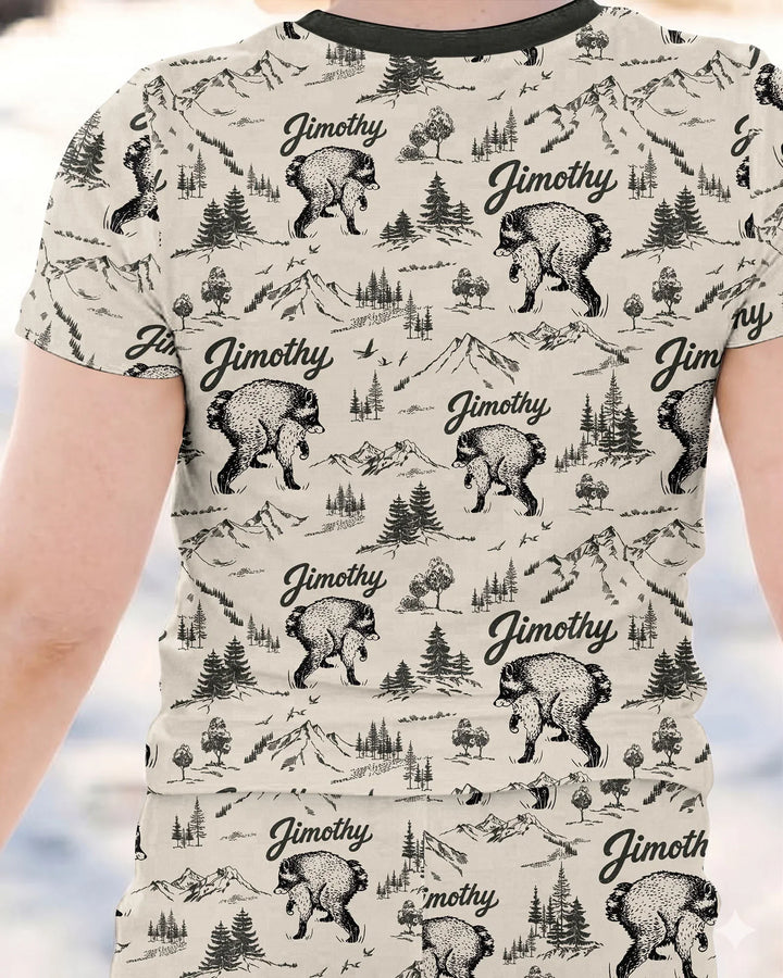 Vintage Jimothy Racoon Family Matching Bamboo Two Piece Short Sleeve Pajama Set