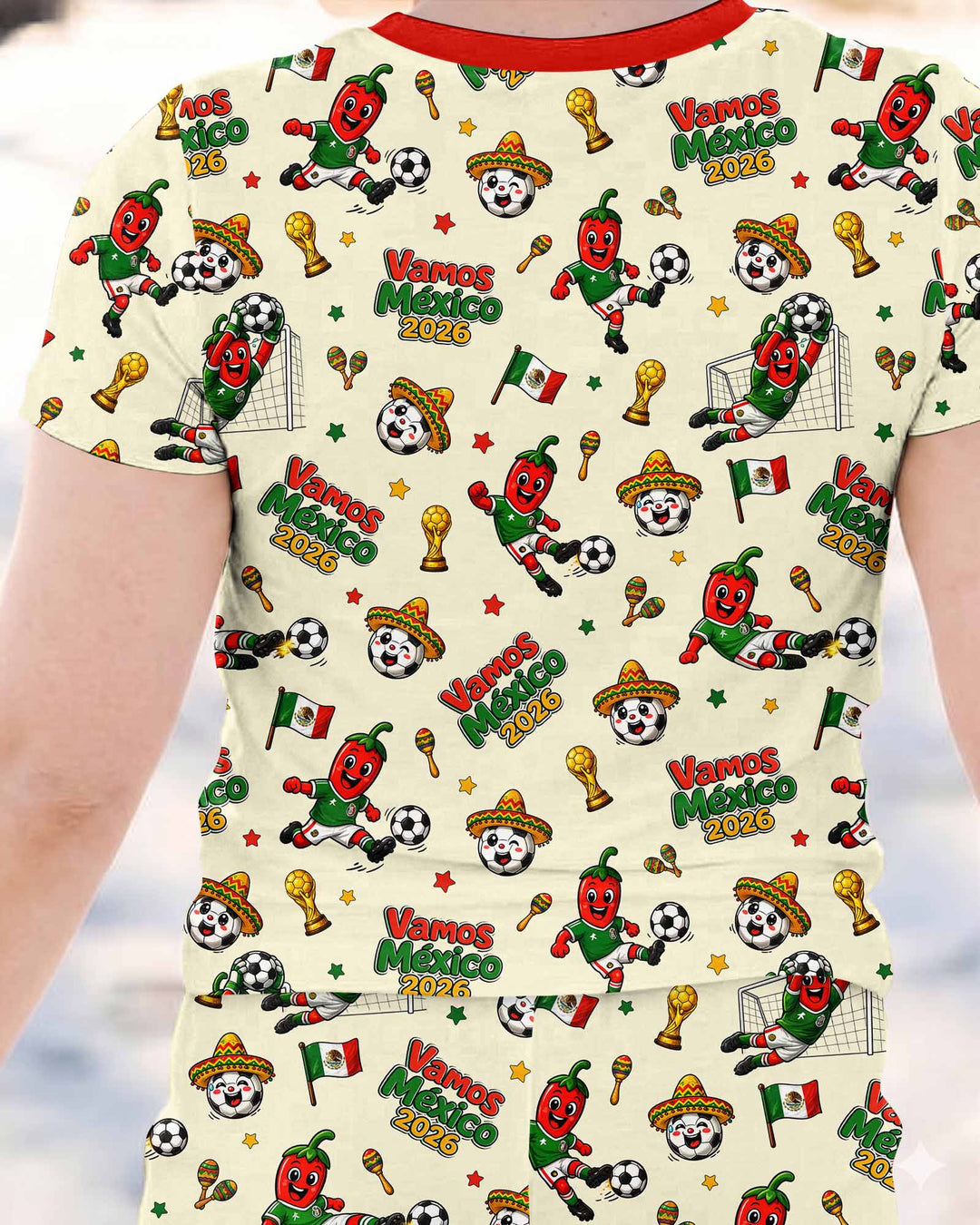 Cartoon World Soccer Vamos Mexico Family Matching Bamboo Two Piece Short Sleeve Pajama Set