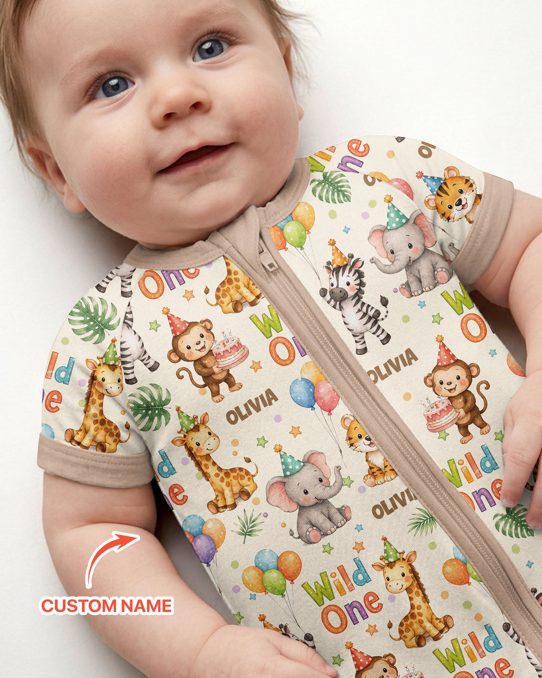 Custom Name 1st Birthday Wild One Bamboo Shorty Zippy