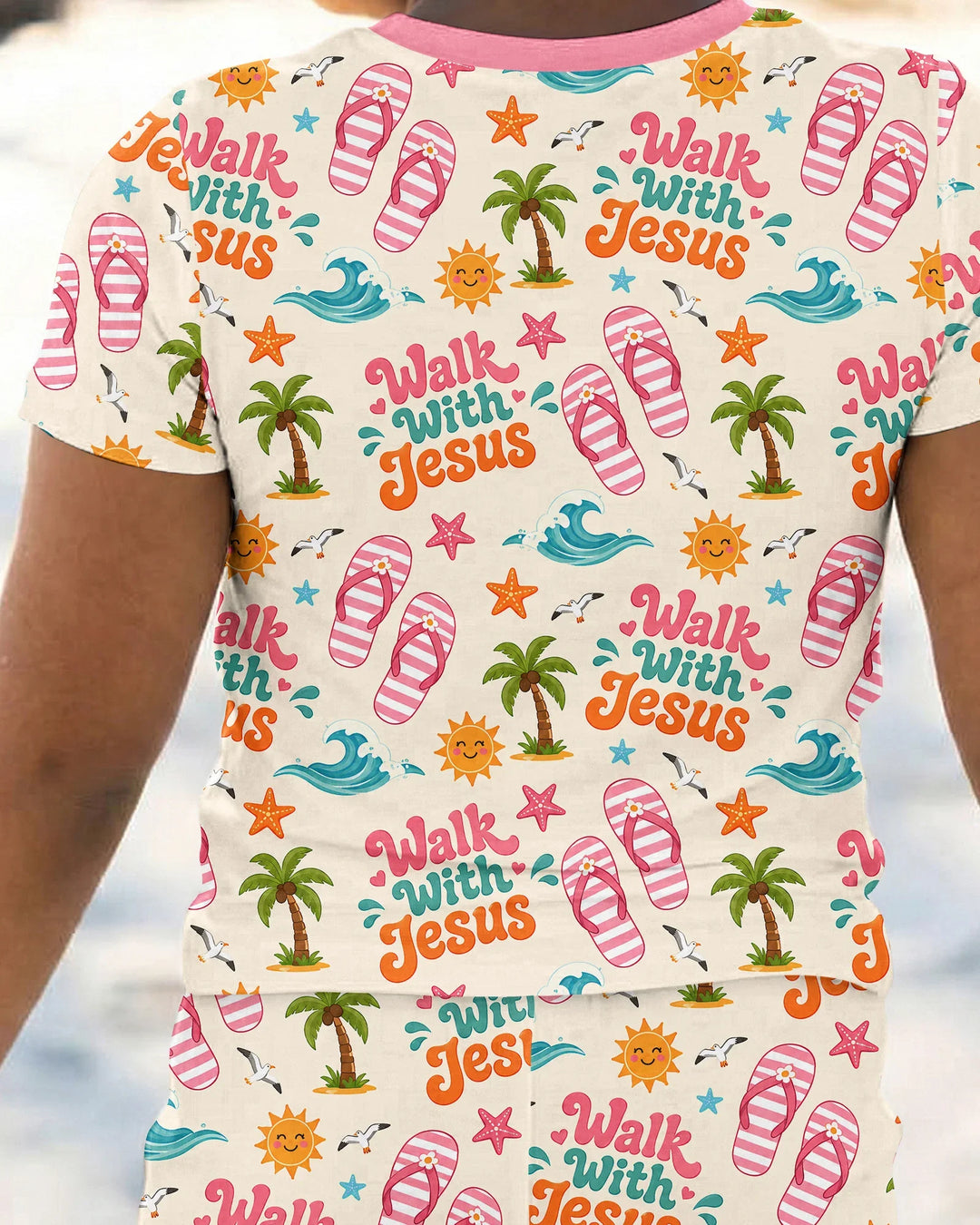 Groovy Summer Walk With Jesus Bamboo Two Piece Short Sleeve Pajama Set
