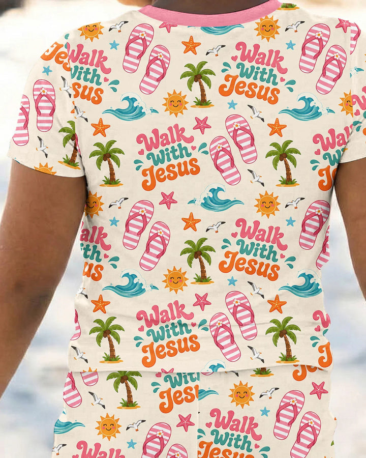 Groovy Summer Walk With Jesus Bamboo Two Piece Short Sleeve Pajama Set