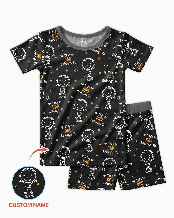 Custom Name This Dad Belongs To Doodle Bamboo Two Piece Short Sleeve Shorts Pajama Set