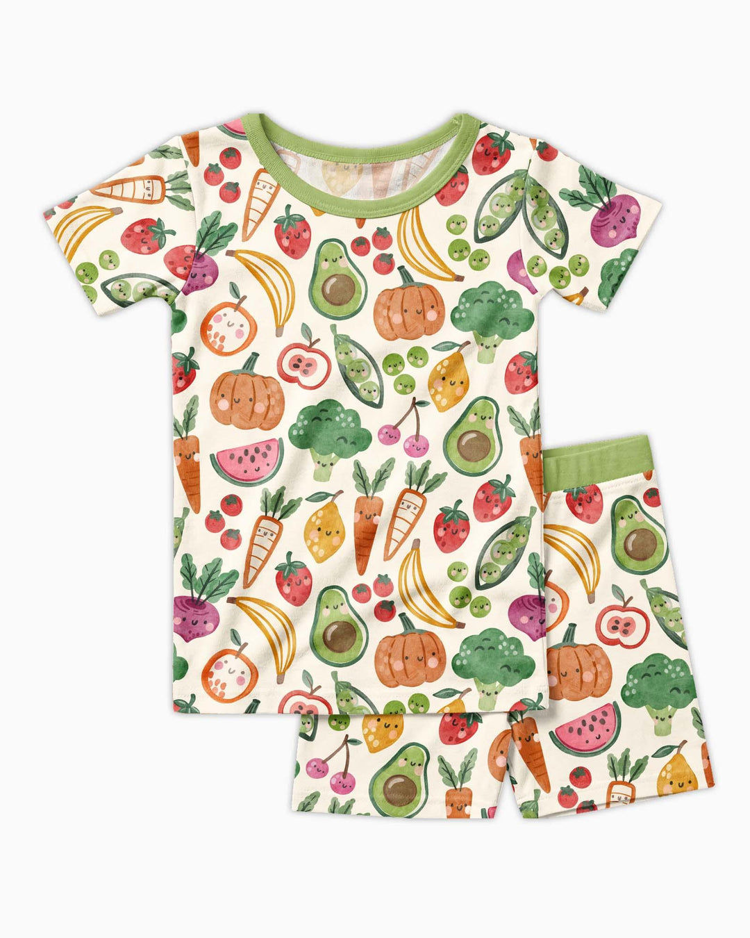 Veggie Friends Family Matching Bamboo Two Piece Short Sleeve Shorts Pajama Set