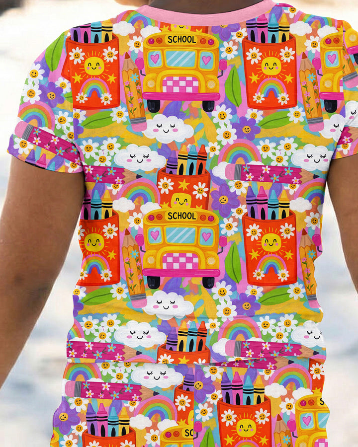 Retro Happy Classroom Bamboo Two Piece Short Sleeve Pajama Set
