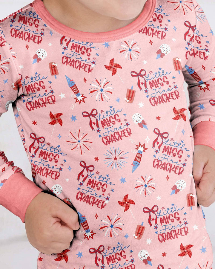 Little Miss Firecracker 4th July Bamboo Two Piece Long Sleeve Pajama Set