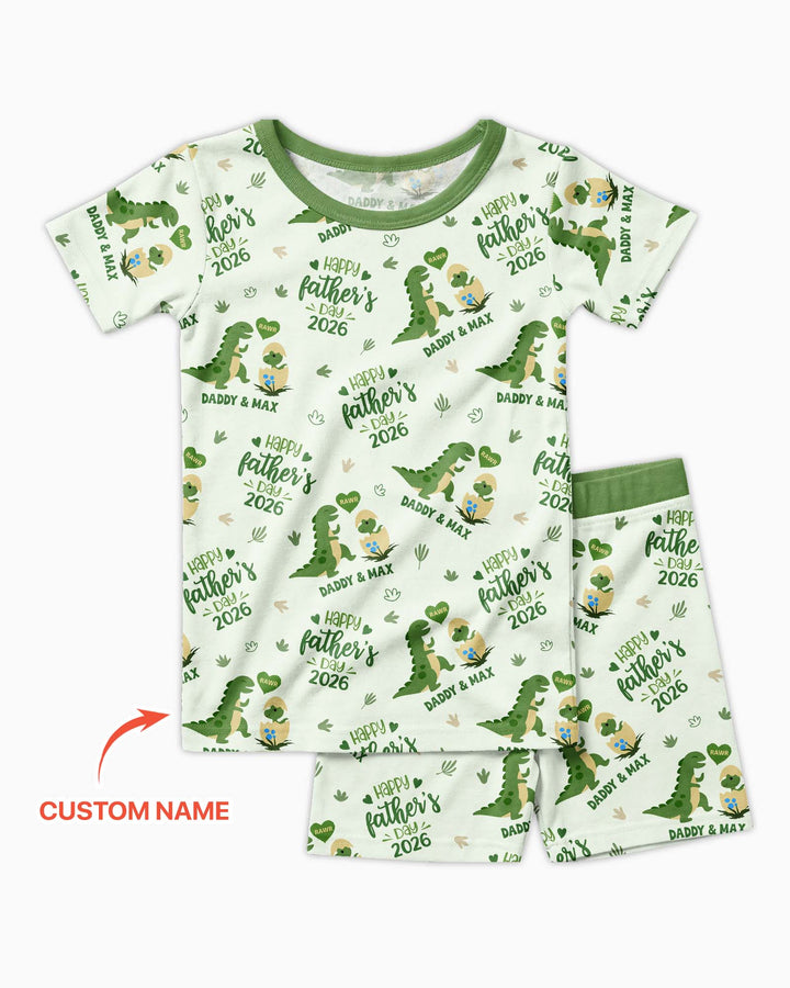 Custom Name Fathers Day 2026 Bamboo Two Piece Short Sleeve Shorts Pajama Set
