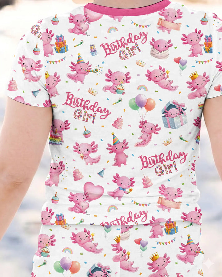 Cute Axolotl Birthday Girl Bamboo Two Piece Short Sleeve Pajama Set