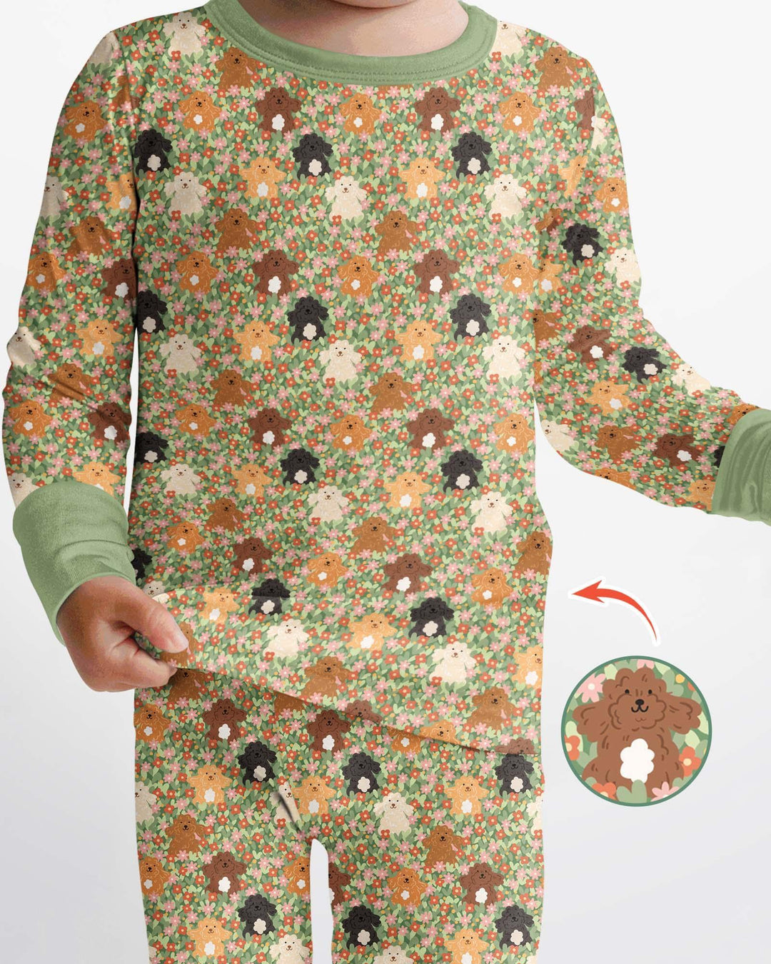 Puppy Garden Family MatchingBamboo Two Piece Long Sleeve Pajama Set