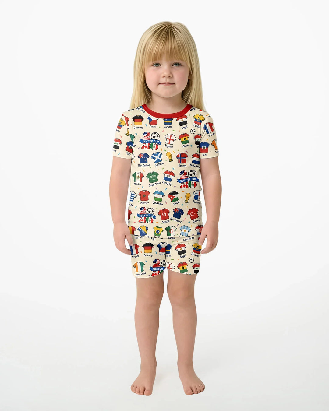 2026 Soccer World Jersey Flag Bamboo Two Piece Short Sleeve Shorts Pajama Set