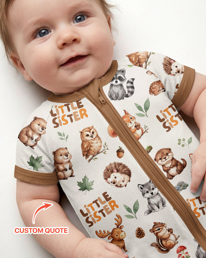 Custom Quote Woodland Animal Matching Sibling Bamboo Shorty Zippy