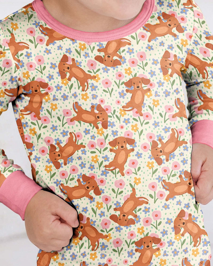 Dachshund Blooms Family Matching Bamboo Two Piece Long Sleeve Pajama Set
