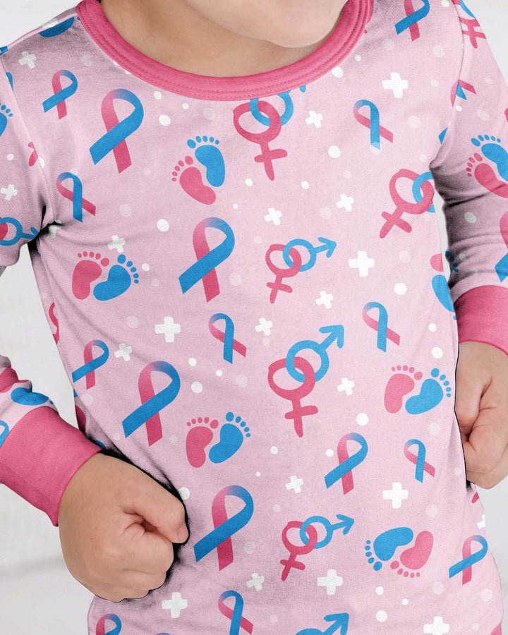 Infertility Awareness Blue and Pink Bamboo Two Piece Long Sleeve Pajama Set