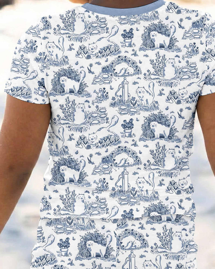 Toile Cats Bamboo Two Piece Short Sleeve Pajama Set