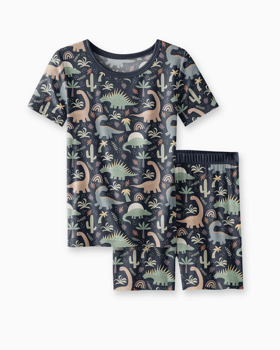 Navy Jurassic Jungle Bamboo Two Piece Short Sleeve Shorts Pyjamas Set