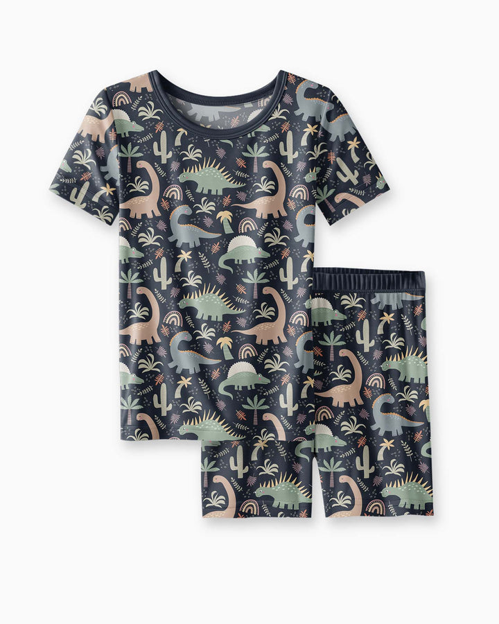 Navy Jurassic Jungle Bamboo Two Piece Short Sleeve Shorts Pyjamas Set