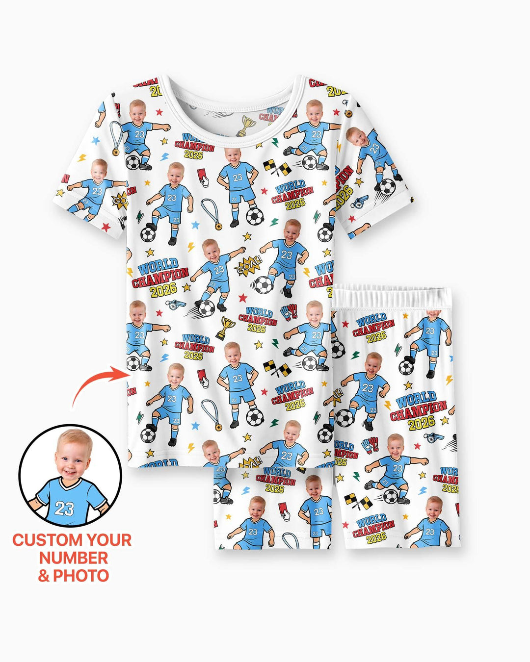Custom Photo World Champion 2026 Family Matching Bamboo Two Piece Short Sleeve Shorts Pajama Set