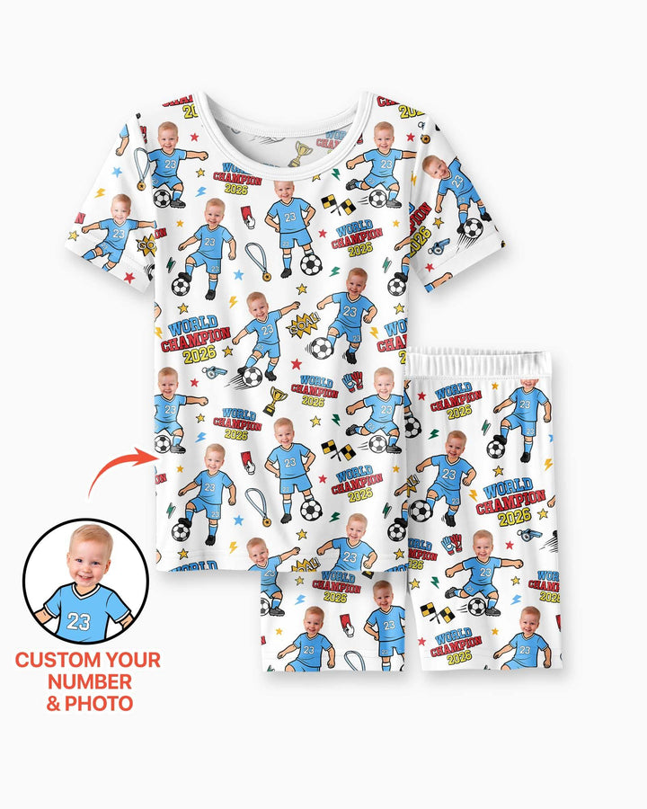 Custom Photo World Champion 2026 Family Matching Bamboo Two Piece Short Sleeve Shorts Pajama Set