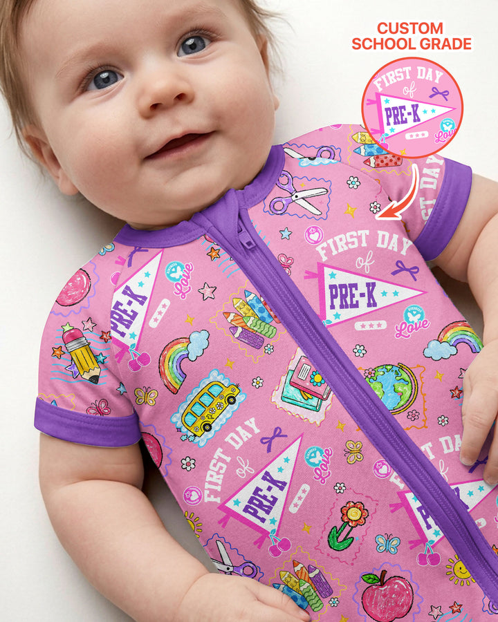 Custom Grade Girls School First Day Bamboo Shorty Zippy