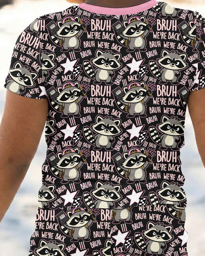 Bruh We're Back Raccoon Bamboo Two Piece Short Sleeve Pajama Set