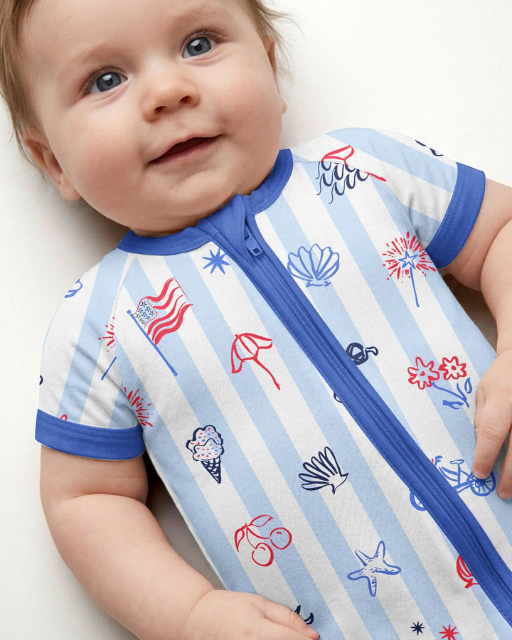 Red, White & Beachy Family Matching Bamboo Shorty Zippy