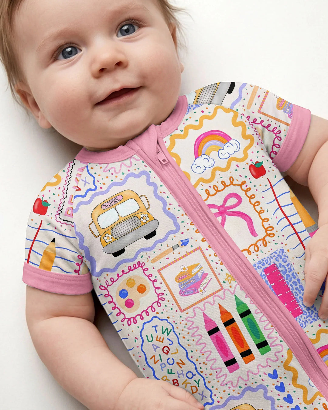 Colorful Doodle School Bamboo Shorty Zippy
