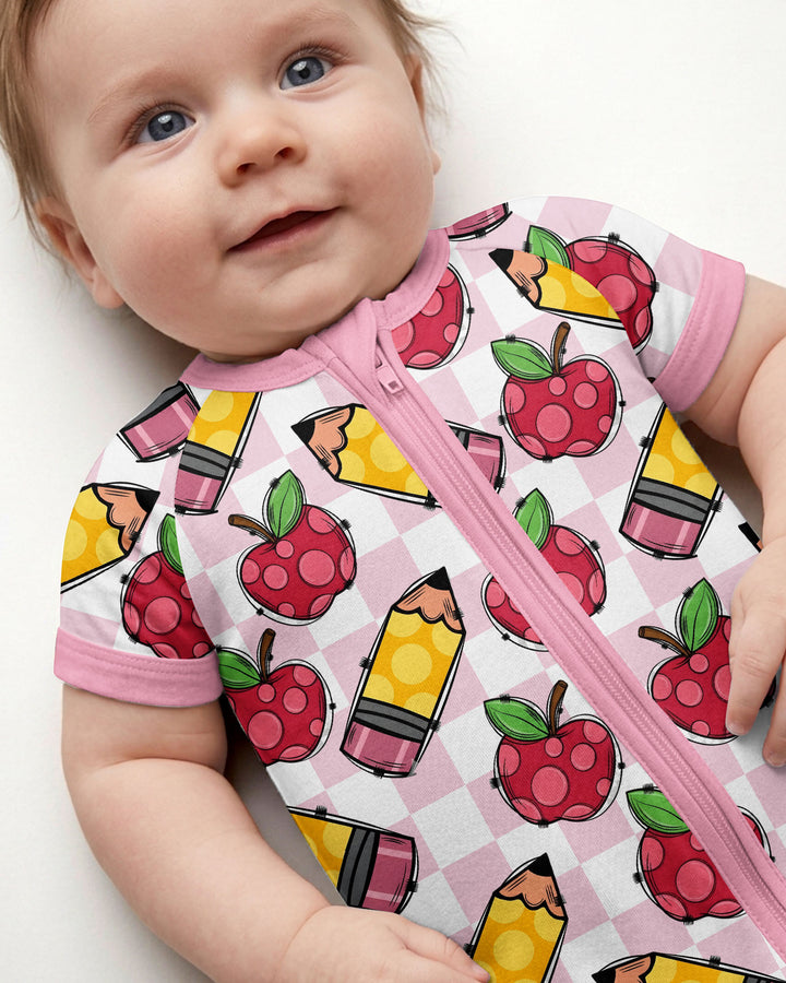 Checkered Apple Scribbles Bamboo Shorty Zippy